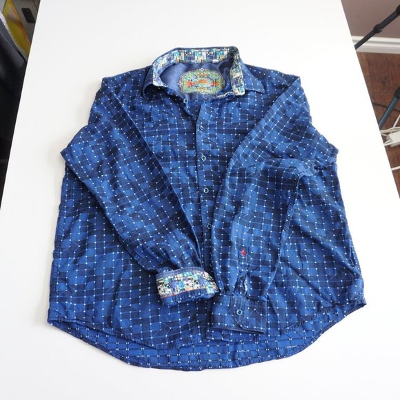 **SOLD** Robert Graham | Flip Collar/Sleeve Blue Shirt - Picture 2 of 8